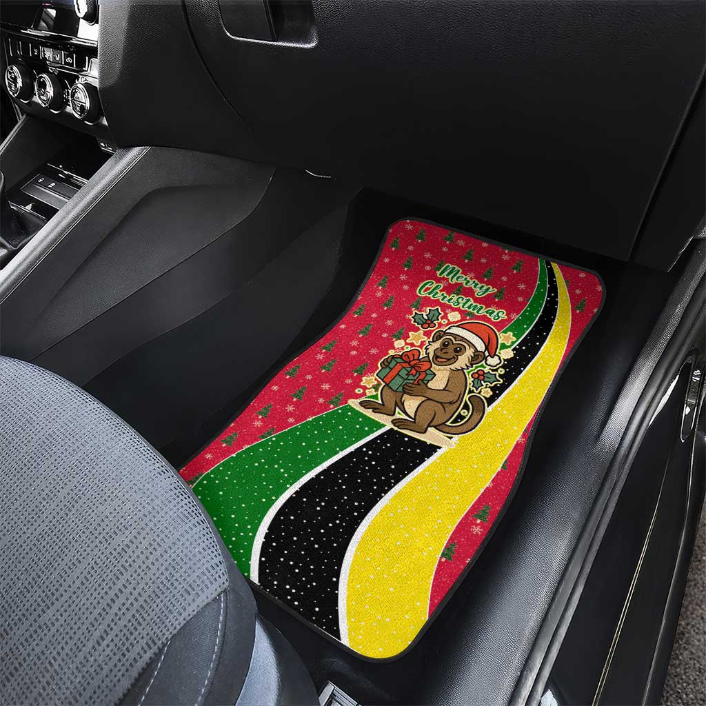 Saint Kitts and Nevis Christmas Car Mats with Red Green Black Xmas Monkey Gift and Coat of Arms - Wonder Print Shop