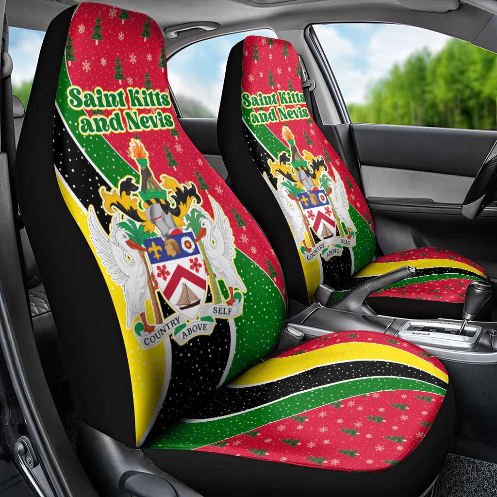 Saint Kitts and Nevis Christmas Car Seat Cover with Red Green Black Xmas Monkey Gift and Coat of Arms - Wonder Print Shop