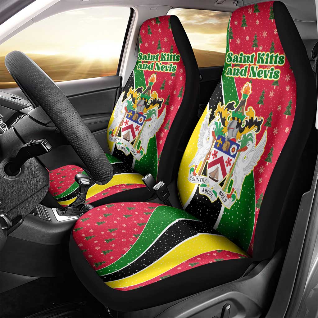 Saint Kitts and Nevis Christmas Car Seat Cover with Red Green Black Xmas Monkey Gift and Coat of Arms - Wonder Print Shop