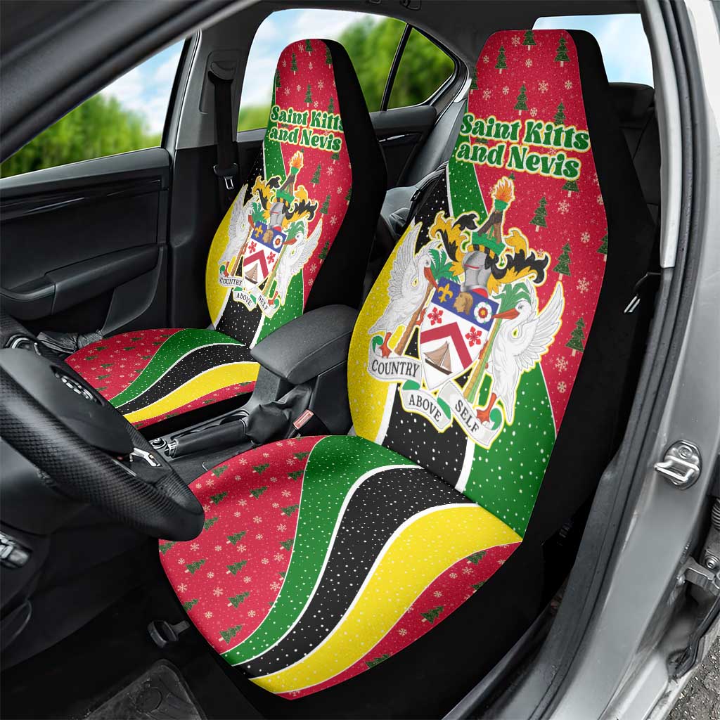 Saint Kitts and Nevis Christmas Car Seat Cover with Red Green Black Xmas Monkey Gift and Coat of Arms - Wonder Print Shop