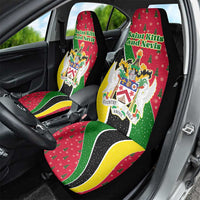 Saint Kitts and Nevis Christmas Car Seat Cover with Red Green Black Xmas Monkey Gift and Coat of Arms - Wonder Print Shop
