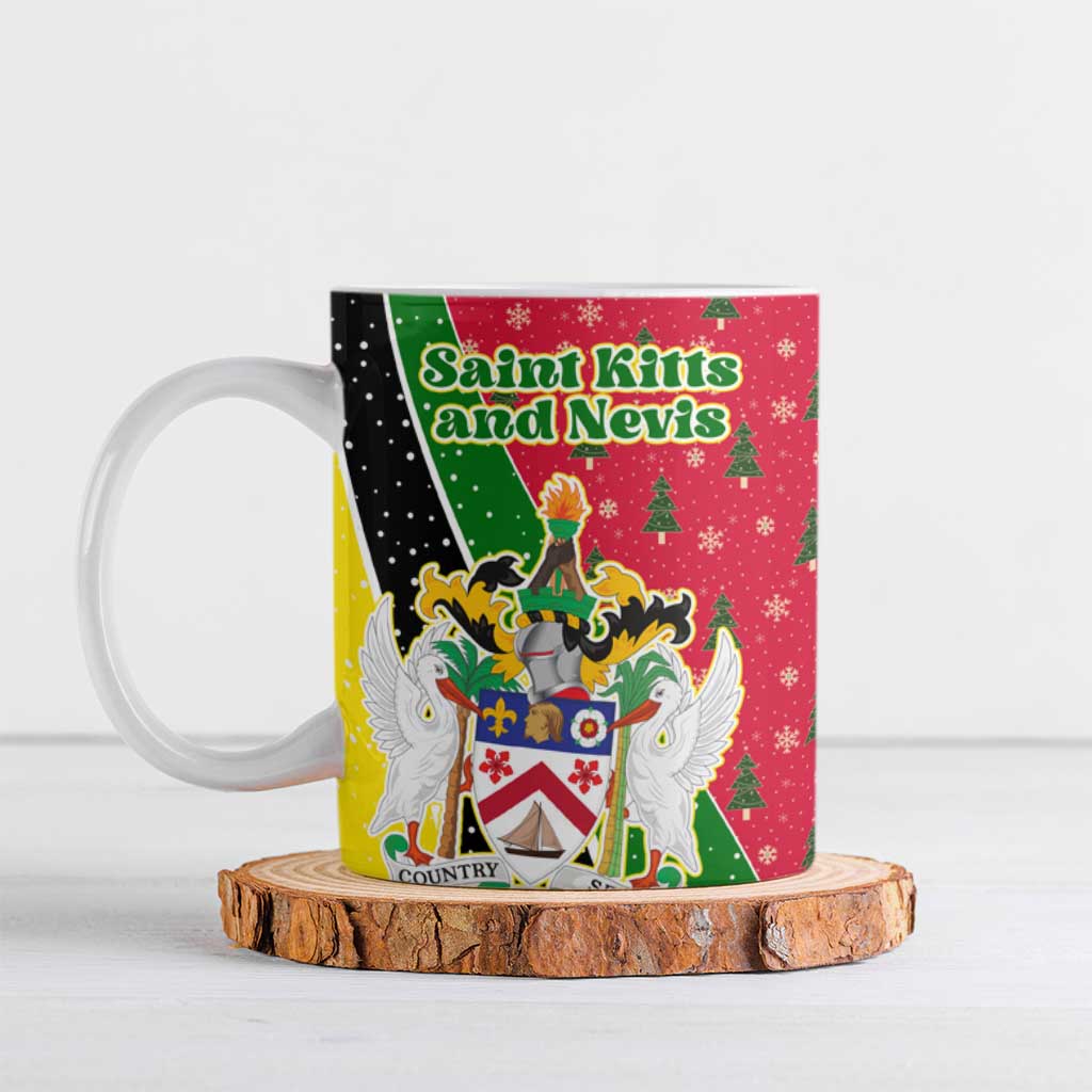 Saint Kitts and Nevis Christmas Ceramic Mug with Red Green Black Xmas Monkey Gift and Coat of Arms - Wonder Print Shop