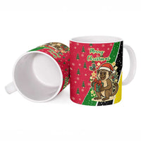 Saint Kitts and Nevis Christmas Ceramic Mug with Red Green Black Xmas Monkey Gift and Coat of Arms - Wonder Print Shop