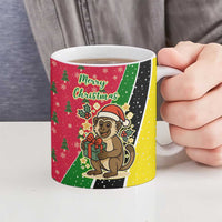 Saint Kitts and Nevis Christmas Ceramic Mug with Red Green Black Xmas Monkey Gift and Coat of Arms - Wonder Print Shop