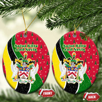 Saint Kitts and Nevis Christmas Ceramic Ornament with Red Green Black Xmas Monkey Gift and Coat of Arms - Wonder Print Shop