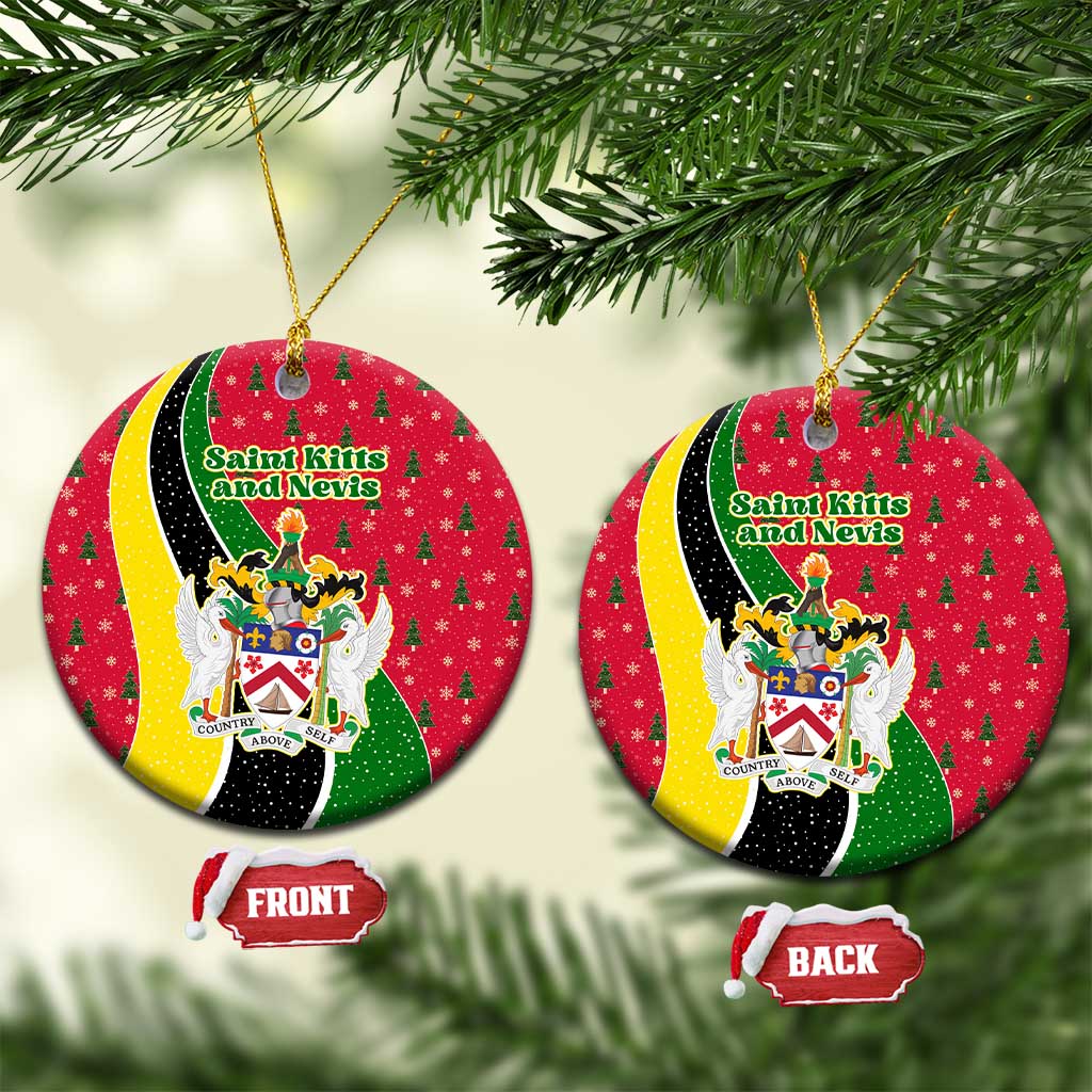 Saint Kitts and Nevis Christmas Ceramic Ornament with Red Green Black Xmas Monkey Gift and Coat of Arms - Wonder Print Shop