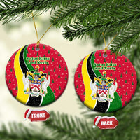 Saint Kitts and Nevis Christmas Ceramic Ornament with Red Green Black Xmas Monkey Gift and Coat of Arms - Wonder Print Shop