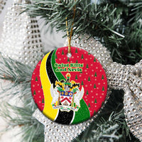Saint Kitts and Nevis Christmas Ceramic Ornament with Red Green Black Xmas Monkey Gift and Coat of Arms - Wonder Print Shop