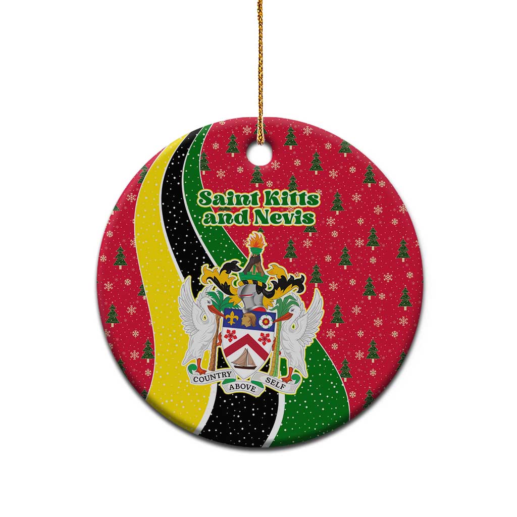 Saint Kitts and Nevis Christmas Ceramic Ornament with Red Green Black Xmas Monkey Gift and Coat of Arms - Wonder Print Shop