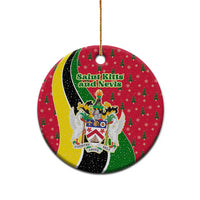 Saint Kitts and Nevis Christmas Ceramic Ornament with Red Green Black Xmas Monkey Gift and Coat of Arms - Wonder Print Shop