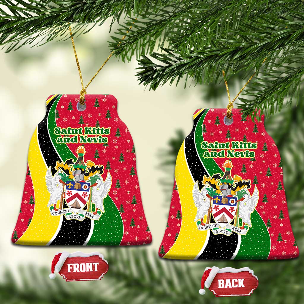 Saint Kitts and Nevis Christmas Ceramic Ornament with Red Green Black Xmas Monkey Gift and Coat of Arms - Wonder Print Shop