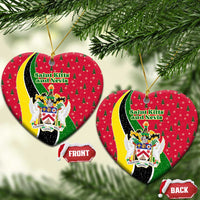 Saint Kitts and Nevis Christmas Ceramic Ornament with Red Green Black Xmas Monkey Gift and Coat of Arms - Wonder Print Shop