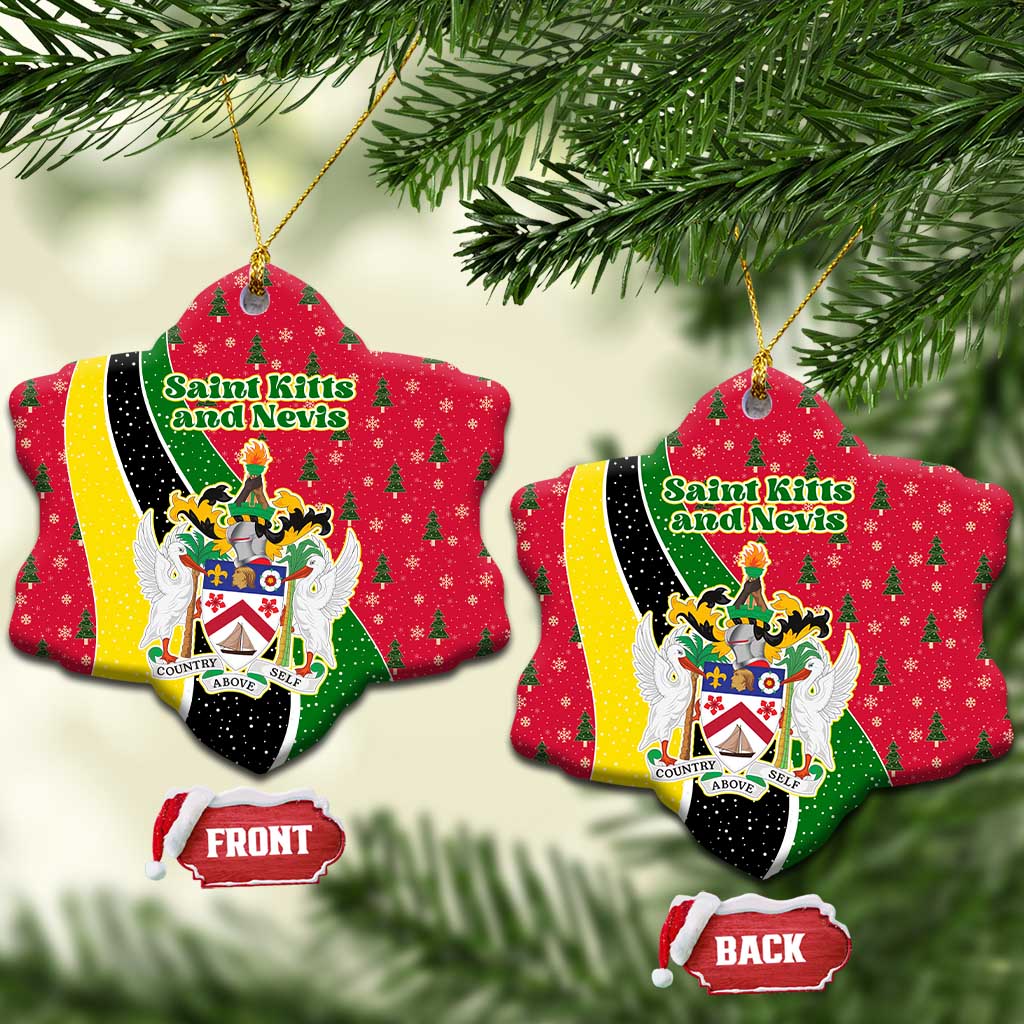 Saint Kitts and Nevis Christmas Ceramic Ornament with Red Green Black Xmas Monkey Gift and Coat of Arms - Wonder Print Shop