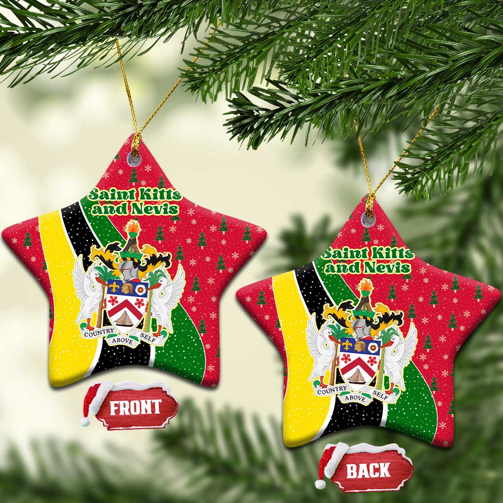 Saint Kitts and Nevis Christmas Ceramic Ornament with Red Green Black Xmas Monkey Gift and Coat of Arms - Wonder Print Shop