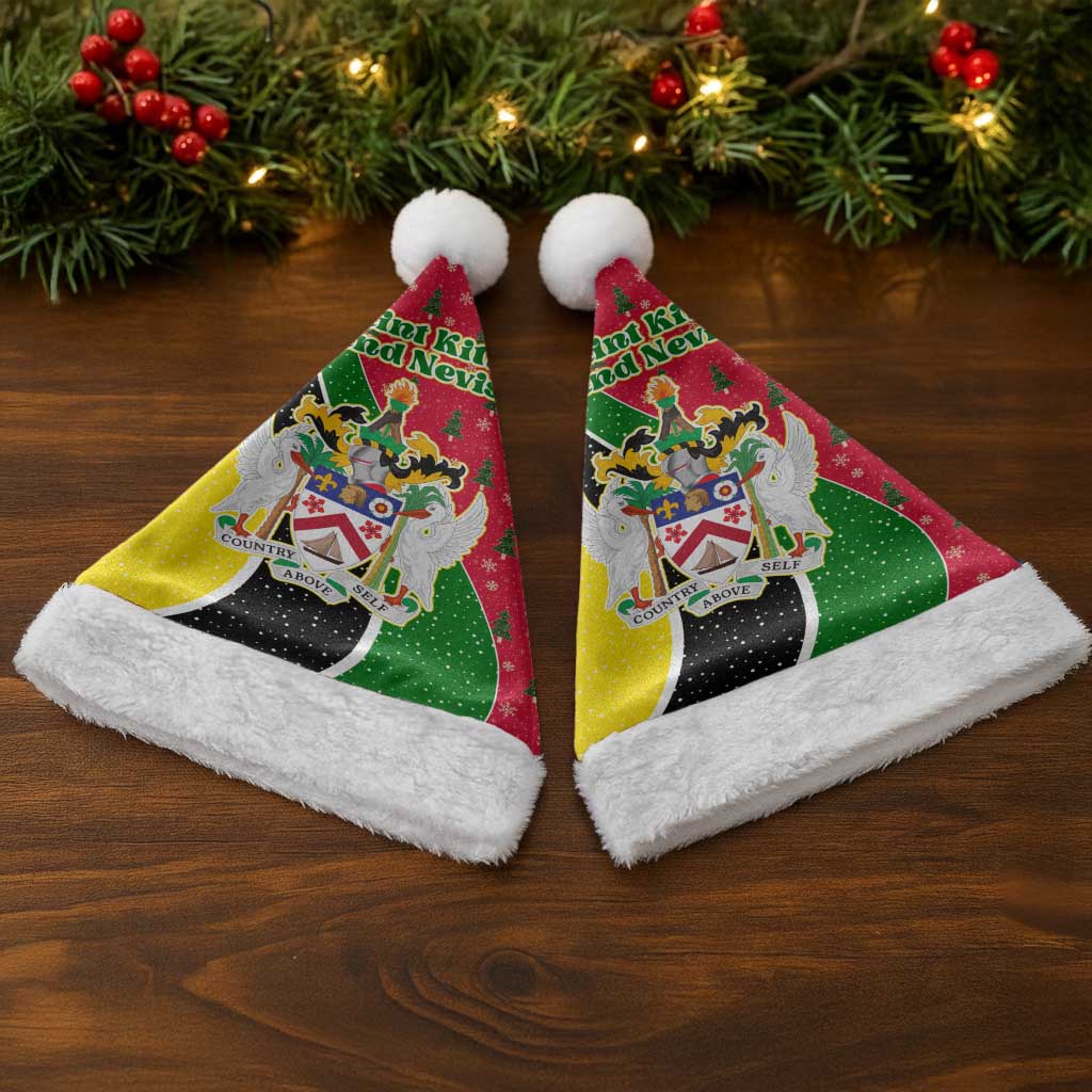 Saint Kitts and Nevis Christmas Santa Hat with Red Green Black Xmas Monkey Gift and Coat of Arms - Wonder Print Shop