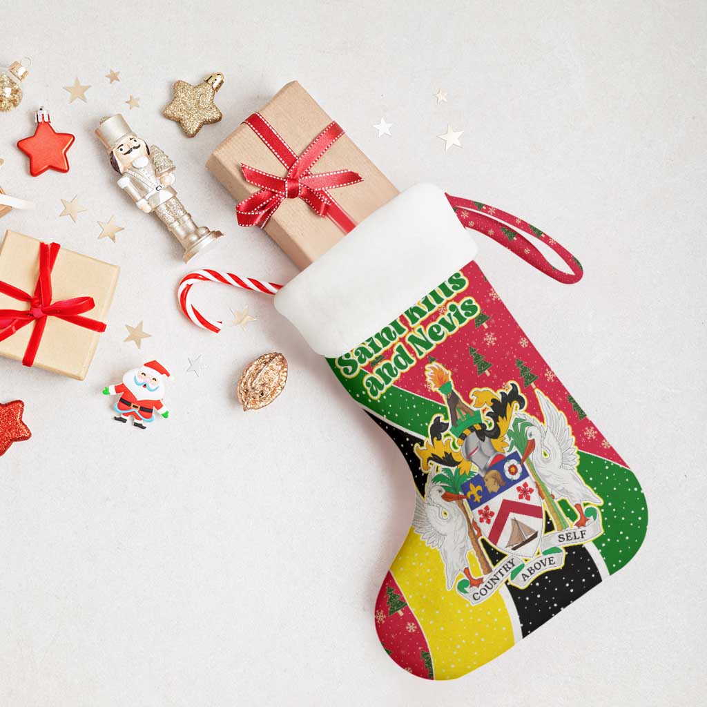 Saint Kitts and Nevis Christmas Stocking with Red Green Black Xmas Monkey Gift and Coat of Arms - Wonder Print Shop
