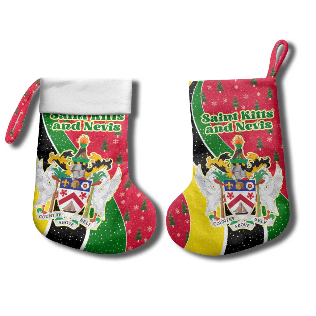 Saint Kitts and Nevis Christmas Stocking with Red Green Black Xmas Monkey Gift and Coat of Arms - Wonder Print Shop