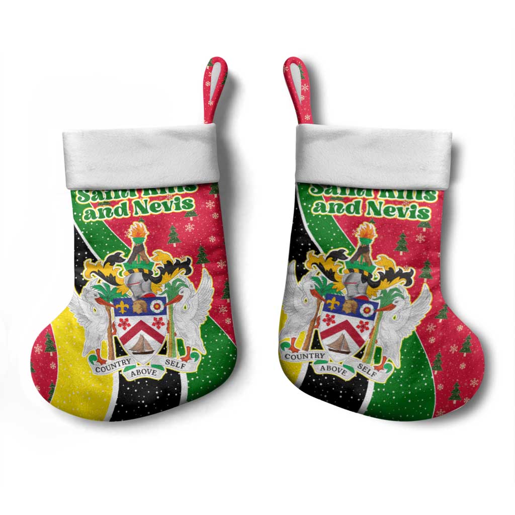 Saint Kitts and Nevis Christmas Stocking with Red Green Black Xmas Monkey Gift and Coat of Arms - Wonder Print Shop