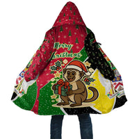 Saint Kitts and Nevis Christmas Cloak with Red Green Black Xmas Monkey Gift and Coat of Arms - Wonder Print Shop