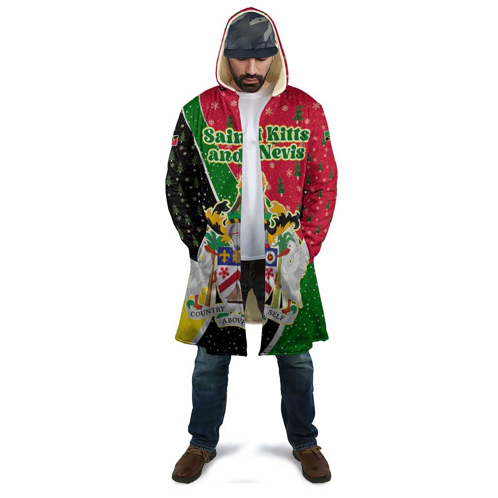 Saint Kitts and Nevis Christmas Cloak with Red Green Black Xmas Monkey Gift and Coat of Arms - Wonder Print Shop
