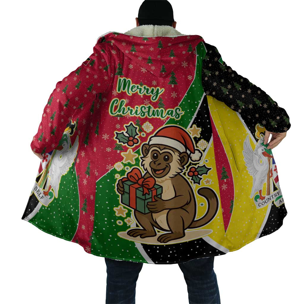 Saint Kitts and Nevis Christmas Cloak with Red Green Black Xmas Monkey Gift and Coat of Arms - Wonder Print Shop