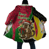 Saint Kitts and Nevis Christmas Cloak with Red Green Black Xmas Monkey Gift and Coat of Arms - Wonder Print Shop