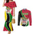 Saint Kitts and Nevis Christmas Couples Matching Mermaid Dress and Long Sleeve Button Shirt with Red Green Black Xmas Monkey Gift and Coat of Arms - Wonder Print Shop