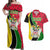 Saint Kitts and Nevis Christmas Couples Matching Off Shoulder Maxi Dress and Hawaiian Shirt with Red Green Black Xmas Monkey Gift and Coat of Arms - Wonder Print Shop