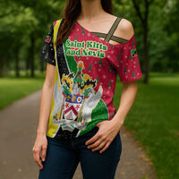 Saint Kitts and Nevis Christmas Cross Shoulder Shirt with Red Green Black Xmas Monkey Gift and Coat of Arms - Wonder Print Shop