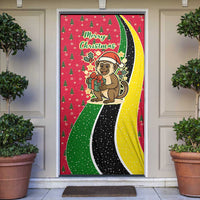 Saint Kitts and Nevis Christmas Door Cover with Red Green Black Xmas Monkey Gift and Coat of Arms - Wonder Print Shop