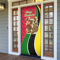Saint Kitts and Nevis Christmas Door Cover with Red Green Black Xmas Monkey Gift and Coat of Arms - Wonder Print Shop