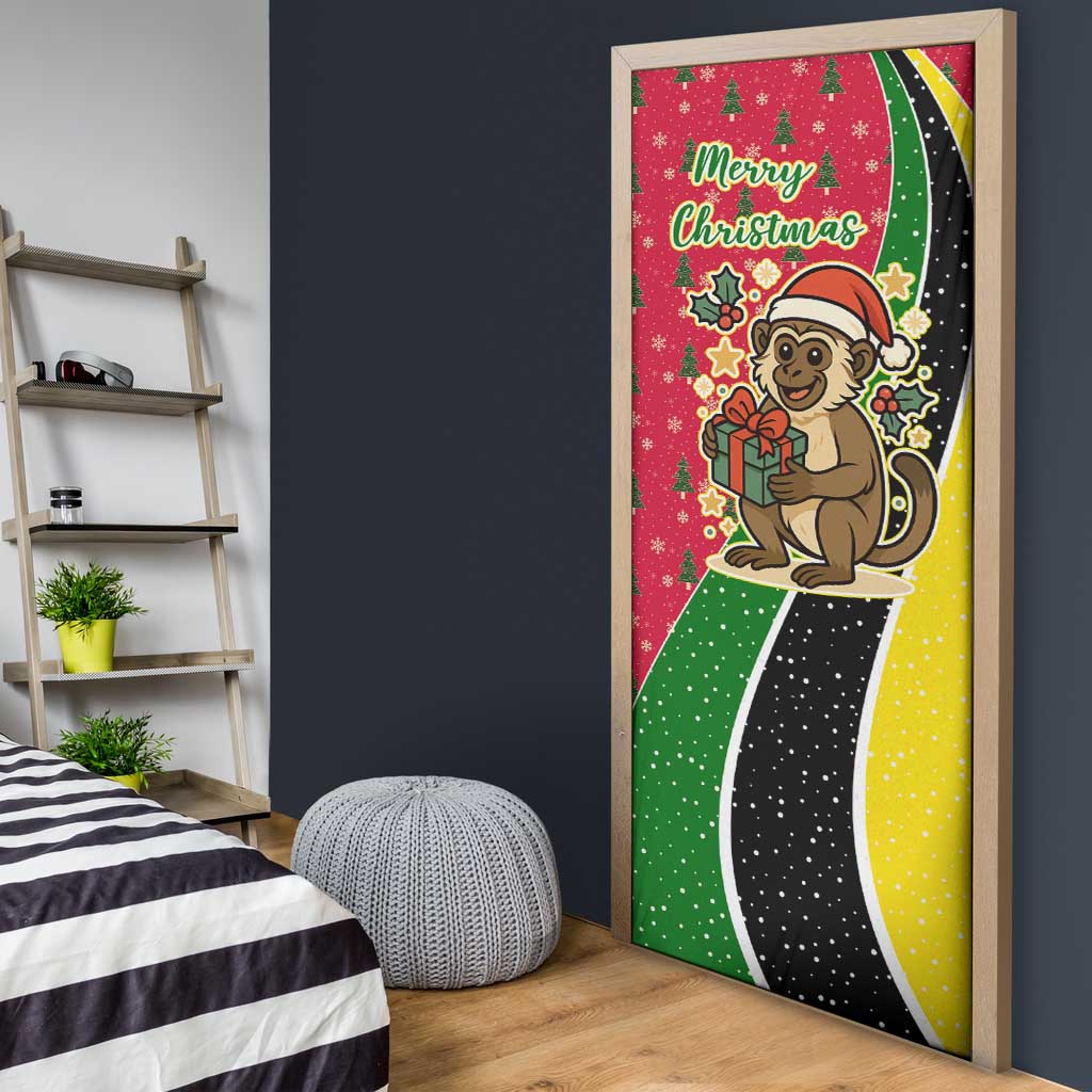 Saint Kitts and Nevis Christmas Door Cover with Red Green Black Xmas Monkey Gift and Coat of Arms - Wonder Print Shop