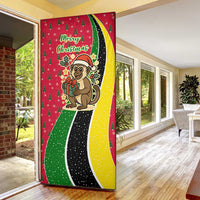 Saint Kitts and Nevis Christmas Door Cover with Red Green Black Xmas Monkey Gift and Coat of Arms - Wonder Print Shop