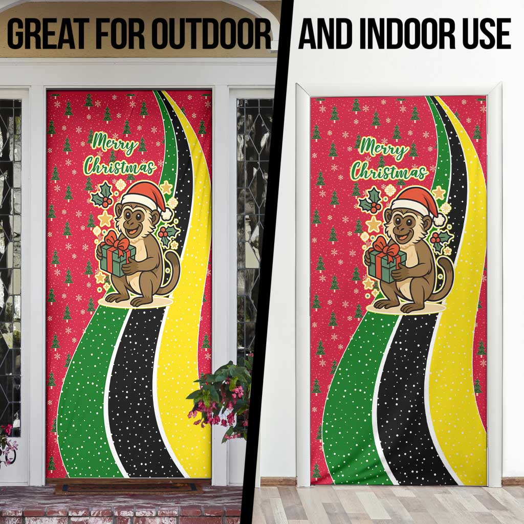 Saint Kitts and Nevis Christmas Door Cover with Red Green Black Xmas Monkey Gift and Coat of Arms - Wonder Print Shop