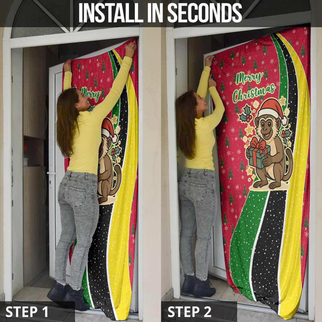 Saint Kitts and Nevis Christmas Door Cover with Red Green Black Xmas Monkey Gift and Coat of Arms - Wonder Print Shop