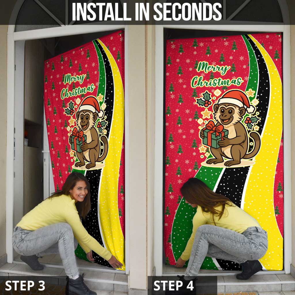 Saint Kitts and Nevis Christmas Door Cover with Red Green Black Xmas Monkey Gift and Coat of Arms - Wonder Print Shop