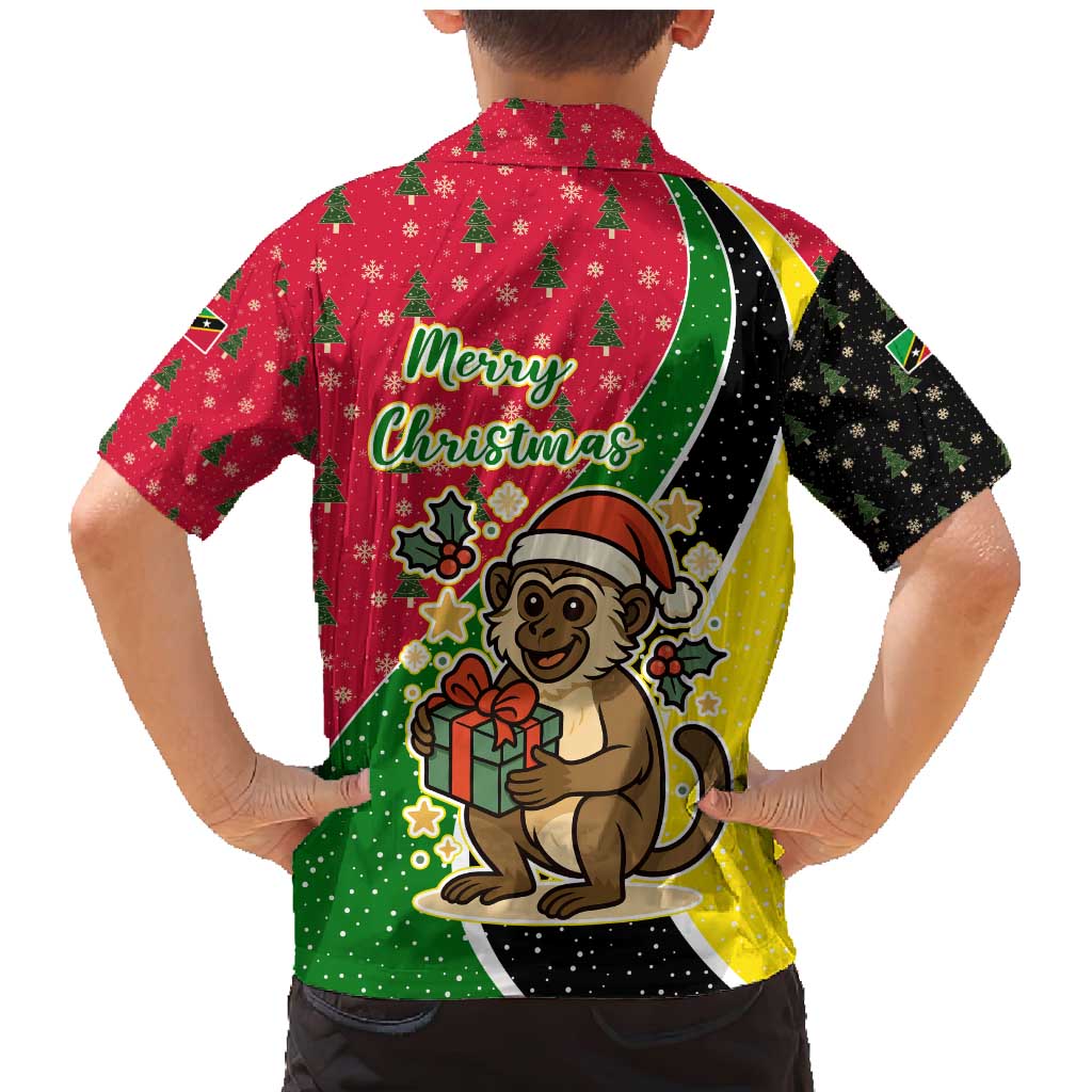 Saint Kitts and Nevis Christmas Family Matching Mermaid Dress and Hawaiian Shirt with Red Green Black Xmas Monkey Gift and Coat of Arms - Wonder Print Shop
