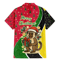 Saint Kitts and Nevis Christmas Family Matching Mermaid Dress and Hawaiian Shirt with Red Green Black Xmas Monkey Gift and Coat of Arms - Wonder Print Shop