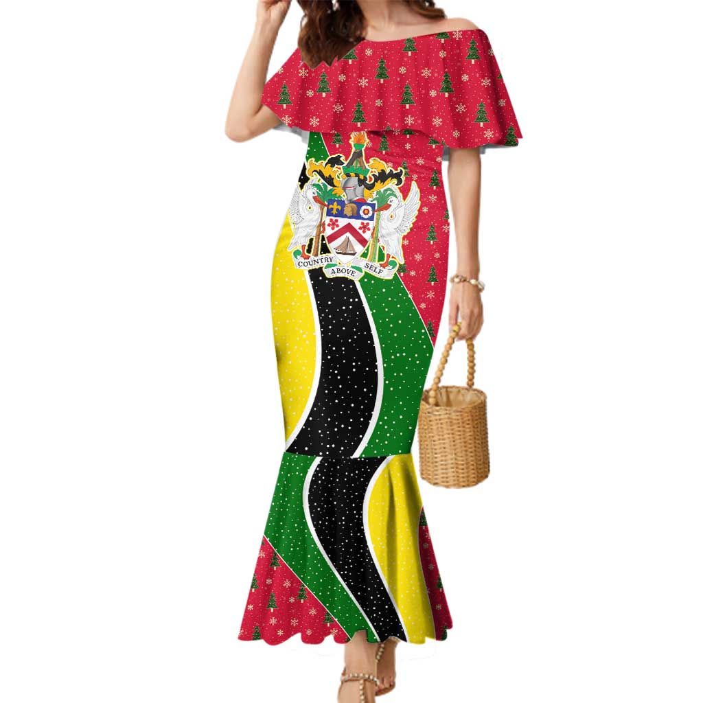 Saint Kitts and Nevis Christmas Family Matching Mermaid Dress and Hawaiian Shirt with Red Green Black Xmas Monkey Gift and Coat of Arms - Wonder Print Shop
