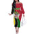 Saint Kitts and Nevis Christmas Family Matching Off The Shoulder Long Sleeve Dress and Hawaiian Shirt with Red Green Black Xmas Monkey Gift and Coat of Arms - Wonder Print Shop