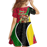 Saint Kitts and Nevis Christmas Family Matching Off Shoulder Maxi Dress and Hawaiian Shirt with Red Green Black Xmas Monkey Gift and Coat of Arms - Wonder Print Shop