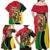 Saint Kitts and Nevis Christmas Family Matching Off Shoulder Maxi Dress and Hawaiian Shirt with Red Green Black Xmas Monkey Gift and Coat of Arms - Wonder Print Shop