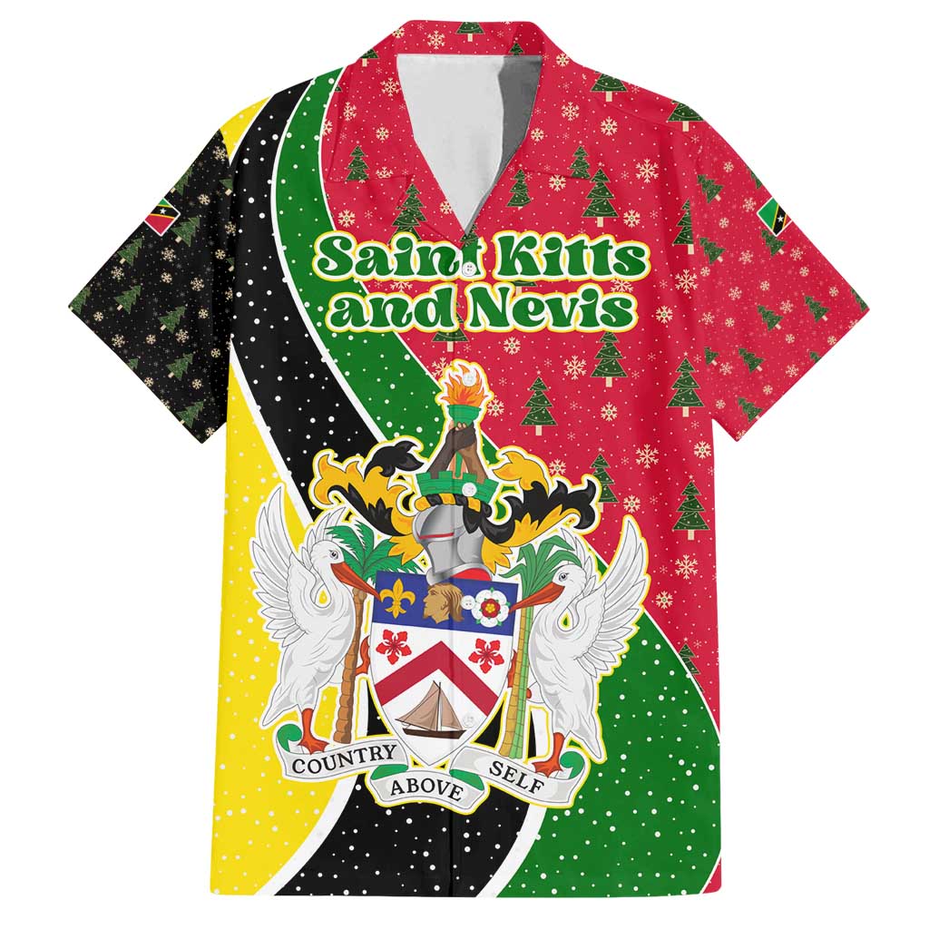 Saint Kitts and Nevis Christmas Family Matching Off Shoulder Maxi Dress and Hawaiian Shirt with Red Green Black Xmas Monkey Gift and Coat of Arms - Wonder Print Shop
