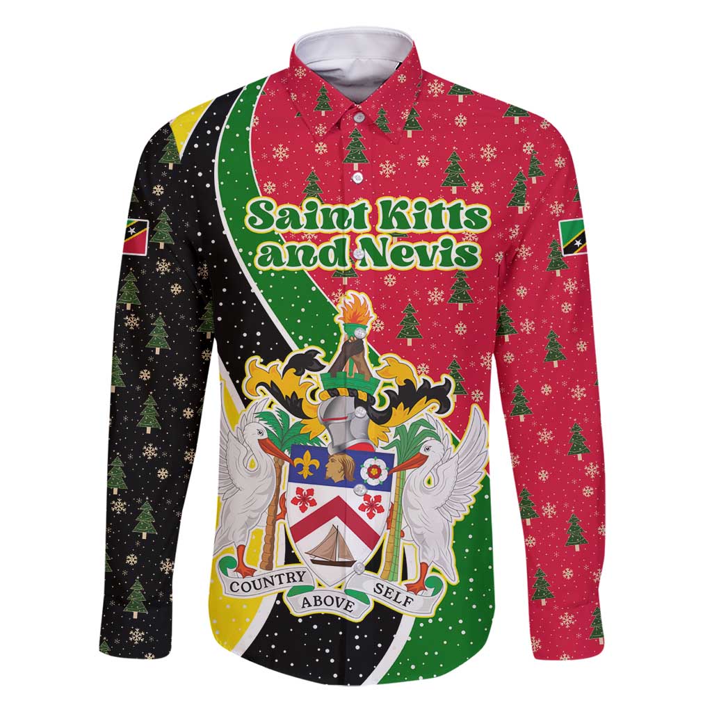 Saint Kitts and Nevis Christmas Family Matching Off Shoulder Maxi Dress and Hawaiian Shirt with Red Green Black Xmas Monkey Gift and Coat of Arms - Wonder Print Shop