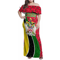 Saint Kitts and Nevis Christmas Family Matching Off Shoulder Maxi Dress and Hawaiian Shirt with Red Green Black Xmas Monkey Gift and Coat of Arms - Wonder Print Shop