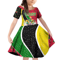 Saint Kitts and Nevis Christmas Family Matching Off Shoulder Short Dress and Hawaiian Shirt with Red Green Black Xmas Monkey Gift and Coat of Arms - Wonder Print Shop
