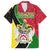 Saint Kitts and Nevis Christmas Family Matching Short Sleeve Bodycon Dress and Hawaiian Shirt with Red Green Black Xmas Monkey Gift and Coat of Arms - Wonder Print Shop