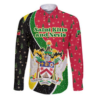 Saint Kitts and Nevis Christmas Family Matching Short Sleeve Bodycon Dress and Hawaiian Shirt with Red Green Black Xmas Monkey Gift and Coat of Arms - Wonder Print Shop