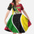 Saint Kitts and Nevis Christmas Family Matching Summer Maxi Dress and Hawaiian Shirt with Red Green Black Xmas Monkey Gift and Coat of Arms - Wonder Print Shop