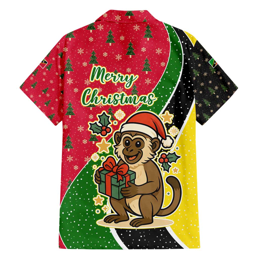 Saint Kitts and Nevis Christmas Family Matching Summer Maxi Dress and Hawaiian Shirt with Red Green Black Xmas Monkey Gift and Coat of Arms - Wonder Print Shop